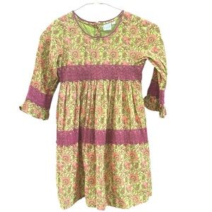 Yo Baby Boho Festival Green & Pink Floral Dress Girls Size 7